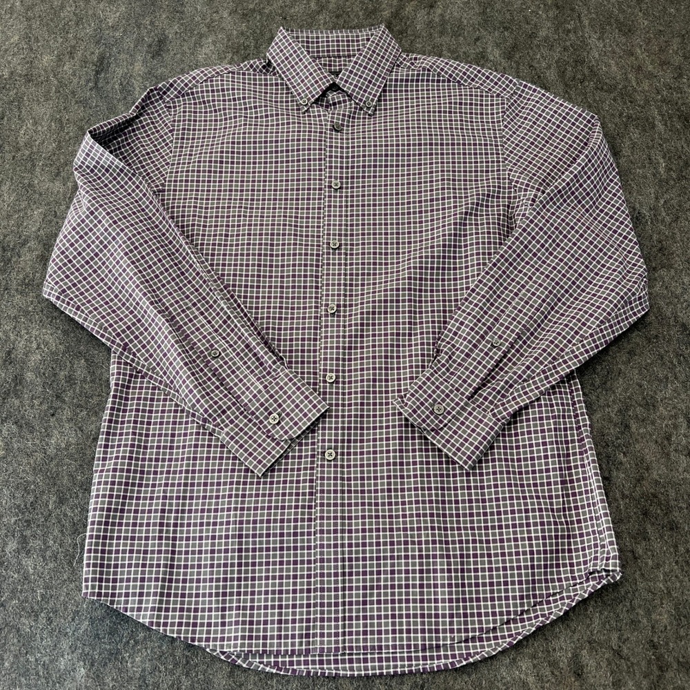 Jos A Bank Traveler Travel Tech Button Down Purple Gray Plaid Mens Medium